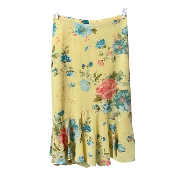 Emma James yellow summer floral stretch waistband long flare hem skirt size 14 - Picture 5 of 13